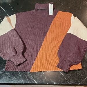 NWT Audrey Parks Francescas Collections Color Block Knit Turtleneck Sweater Sz M